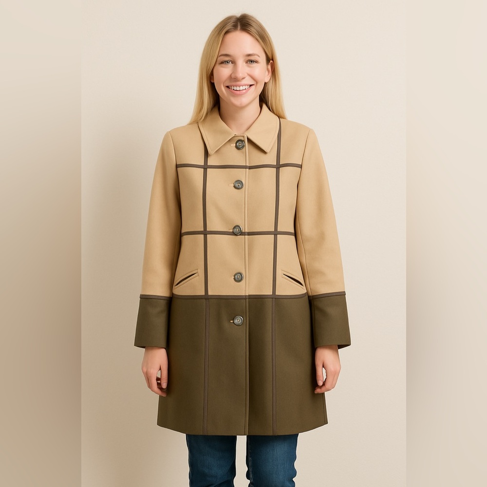 Braefair windowpane colorblock vintage wool Coat size 12. CC2